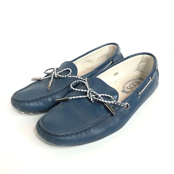 Tod’s Sz eu 38 Blue Leather Boat Shoe - Picture 1 of 6